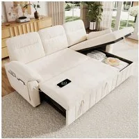 Merax Ecksofa mit Schlaffunktion, L-förmiges Sofa wechselbarer Ottomane links/rechts, 1 Teile, 3-Sitzer Sofa Chenille Schlafsofa mit USB & Type-C Anschluss, Stauraum