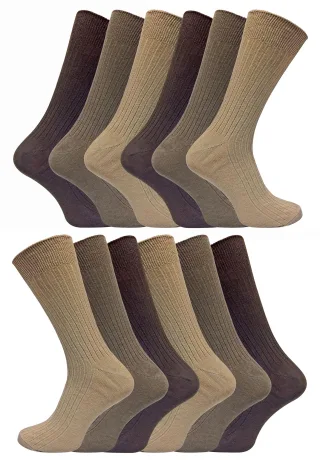 12 Paar Multipack Herren 100% Baumwolle Socken | Socken Snob | Gerippte Kleid Socken - Braun