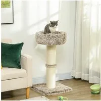 PawHut Kratzbaum 87 cm hoch, mit Bett, dick Stamm, Sisal-Kratzsäulen, für Katzen bis 6 kg, Indoor, Braun