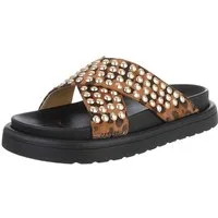 Ital-Design Stylische Damen-Sandalen mit Nieten für Freizeit und Alltag Plateausandaletten (89542363) Flach Pantoletten in Braun