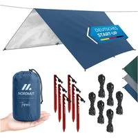 Nordmut Tarp-Zelt Zeltplane wasserdicht ultraleicht, Regendach Sonnensegel Camping, Personen: 2 (Set, 1 tlg., Tarp, 6 Alu-Heringe, 6 Abspannseile, Transporttasche), 210D Ripstop-Polyester, PU 3000, reißfest, Trekking, Bikepacking