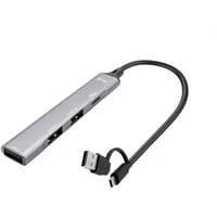 USB-A/USB-C Metal HUB 1x USB-C 3.1+3x USB 2.0, USB-Hub silber