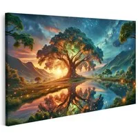 islandburner Leinwandbild Majestätischer Baum mystische Landschaft Großformat Zentrum