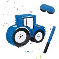 relaxdays Pinata Traktor mit Stab und Maske, blau.