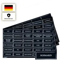 Montegoni Etiketten 144 Stk. Rund oder 195 Rechteckige Gewürzetiketten selbstklebend, Wasserfest Gewürzaufkleber Vorratsetiketten - Gewürzgläser Etiketten