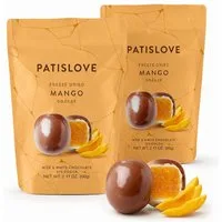 PATISLOVE Schokolade Patislove Mango Dragee – Gefriergetrocknet in Schweizer Schokolade, Ohne künstliche Farbstoffe, 100% echte Frucht.