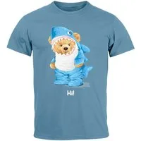 Neverless Print-Shirt Herren T-Shirt Hai Hi Teddy Bär Witz Parodie Printshirt Aufdruck mit Print