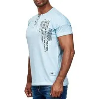 R-NEAL T-Shirt T-Shirt Verwaschen mit Knopfleiste und Seitlichem Aufdruck S - 4XL