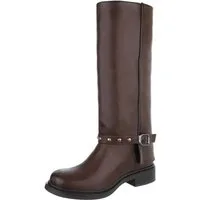 Ital-Design Modische Damenstiefel mit dekorativen Details für Alltag Westernstiefel (90417814) Blockabsatz Flache Stiefel in Braun