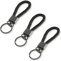 Made by Nami Schlüsselanhänger Set 3er Set Schlüsselanhänger Leder schwarz mit Schlaufe schlicht robust, aus veganen Leder – 3-teiliges Set - mit praktischer Schlaufe