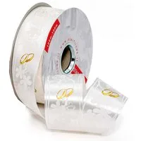 Star Geschenkband, Geschenkband Ringelband Eheringe & Blumen Motiv 50mm x 50m Rolle Weiß