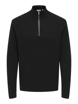 ONLY&SONS - ONSTING REG HALF ZIP KNIT NOOS Black - Gr. - XXL