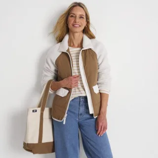 Steppjacke mit Teddy-Ärmeln, Damen,  Weiß, Polyester, by Lands' End