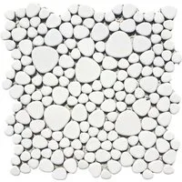 Mosani Mosaikfliesen Kieselmosaik Pebbles Keramikdrops Mosaik Kiesel uni weiß