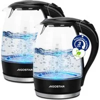 Aigostar Wasserkocher Glas mit Kalkfilter, Glaswasserkocher LED-Beleuchtung, 100% BPA Frei, 1.7 l, 2200,00 W, 360° Edelstahl Sockel, Trockenaufschutz