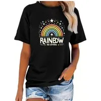 Banco T-Shirt Damen Kurzarm Rainbow Print Unifarben hochwertiger Print