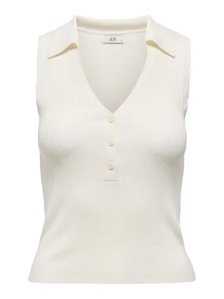 JDY - Ärmelloses Stricktop mit Polokragen und V-Ausschnitt weiß - Gr. - XS
