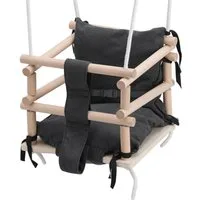 Clanmacy Babyschaukel Kinder Holzschaukel mit grauem Kissen und verstellbaren Seilen