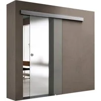 doporro Glasschiebetür Komplett-Set Soft-Close Zimmertür 8mm ESG satiniert H:205cm Amalfi12H, Türrollen und Türgriff aus Edelstahl