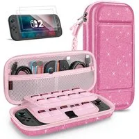 Fintie Nintendo-Schutzhülle Tasche mit 2 Panzerglas für Nintendo Switch 2(2025), 2-in-1 Zubehörset, mit 2 Stücke Schutzfolie, 1 Tragetasche mit großem Fassungsvermögen