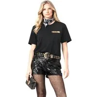 Moschino T-Shirt COUTURE Damen Metal Gold Logo Regular Fit Goldene Metall-Logo-Applikation auf der Brust