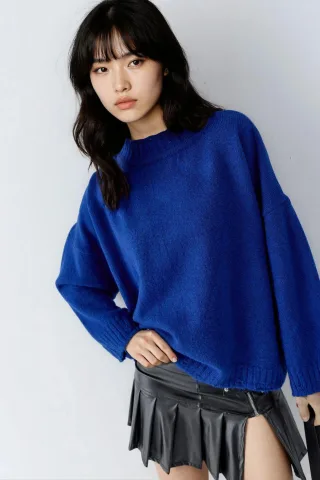 Oversized Strukturierter Strickpullover mit Rundhalsausschnitt
