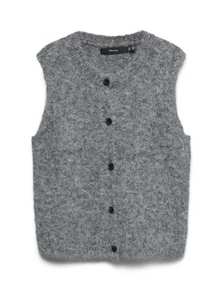 VERO MODA - VMNOVAH SL O-NECK BUTTON VEST NOOS Dark Grey Melange - Gr. - XS