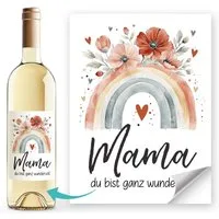 SpecialMe Aufkleber Weinetiketten Geschenkidee Muttertag Mama Regenbogen und Spruch du