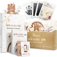 Eulentaler Tagebuch I Die Erinnerungsbox I Mein erstes Jahr I Von Pädagogen gestaltet, Babytagebuch, 48 Meilensteinkarten & Baby Abdruckset
