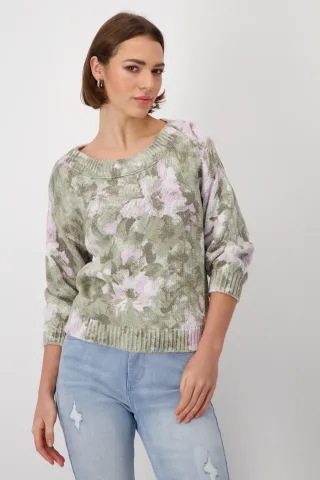 monari - Pullover mit Blumenmuster sage gemustert - Gr. - 44