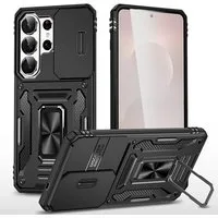Wigento Handyhülle Für Samsung Galaxy S26 Ultra Sliding Kamera TPU PC Ring Hülle Schwarz, Schiebecover, stoßfest, mit Halterung