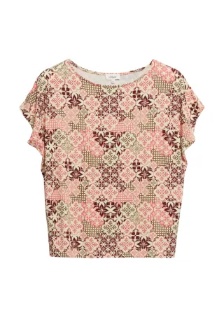 s.Oliver Red Label - T-Shirt mit Allover-Muster pink/rot - Gr. - 36