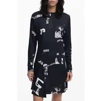 Desigual Partykleid Schwarzes kurzes Damenkleid mit Muster und kontrastreichen Details