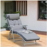 Outsunny Gartenliege Mit Kissen Garten Stoff 137 x 63,5 x 100,5 cm, Liege, 1 St., Sonnenliege, Gartenliege 7-stufig Verstellbar Klappbar Metall Grau