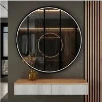 Planetmöbel Konsolentisch AMYRA Flurtisch 100 cm, VELUNA Spiegel mit Beleuchtung 60 - 100 cm (Konsolentisch 100 cm, 2-St., inkl. Spiegel mit Beleuchtung rund 100x100 cm), Wandkonsole & Wandspiegel Flur Set