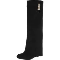 Ital-Design Elegante Überknie-Stiefel mit Komfort und modernem Design Keilstiefel (90458211) Keilabsatz/Wedge Stiefel in Schwarz