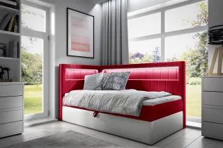 Boxspringbett Gästebett Kinderbett FABIAN Nr.3 80x200cm Weiss-Rot Seite Links