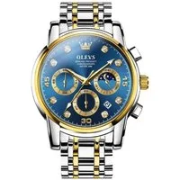 OLEVS Quarzuhr Herren Olevs Chronograph Bicolor Silber/Gold Blau