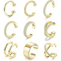 LuxusKollektion Ohrklemmen-Set 9er Set vergoldete Ear Cuffs für Damen - Knorpelohrringe