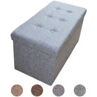 style home Sitzhocker Sitzbank mit Stauraum faltbare Füßbank (Sitztruhe aus Leinen, 76 x 38 x 38 cm Grau), gepolstert Sitzbank Fußhocker, für Wohnzimmer Schlafzimmer