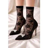 Lycille Feinsocken Elegante Transparente Damen-Socken mit Rosenmuster
