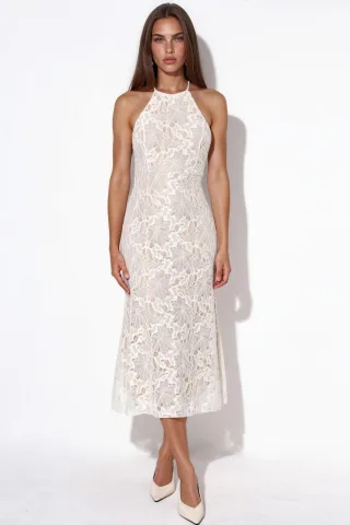 Halterneck Spitze Midi-Kleid