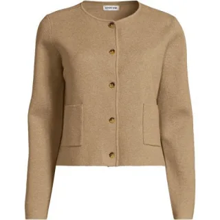 Kragenloser Feinstrick-Blazer für Damen in Plus-Größe, Damen, size: plus, Braun, Baumwolle, by Lands' End