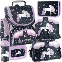 PASO Schulrucksack Mega-Set Einhorn Schulset 6-tlg (Rucksack + Turnbeutel + Federmäppchen + Lunchbox + Trinkflasche + Sporttasche, 6-tlg)