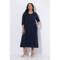 Ulla Popken Maxikleid Jerseykleid Empirenaht V-Ausschnitt 3/4-Arm