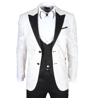4-teiliger weißer Paisley-Hochzeitsanzug für Herren im Tailor Fit