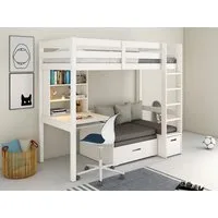 OTTO home Etagenbett HENNE' TOPSELLER! Hochbett, Ideal für kleine Räume, 2 Schlafplätze (zweiter Schlafplatz ausziehbar, B/H/T ca. 208/180/105cm), mit Polsterauflagen, Schreibtisch, Stauraum, seitenverkehrt montierbar