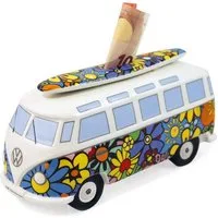 VW Collection by BRISA Spardose Volkswagen Sparschwein im T1 Bulli Bus Design mit Surfbrett, Geldbüchse aus hochwertiger Keramik