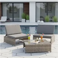 Melko Gartenlounge-Set Gartenset Lounge aus Polyrattan ver. Farben Sitzgruppe 2 Sessel Tisch, (Stück), Wasserabweisend