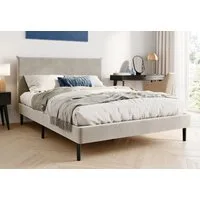 Home Collective Polsterbett 140x200 und 160x200 cm mit Lattenrost und weichem Bezug, Bettgestell (Doppelbett mit gepolstertem Kopfteil, robustes Gestell, hoher Liegekomfort), 140x200 cm, Beige, Samtbezug